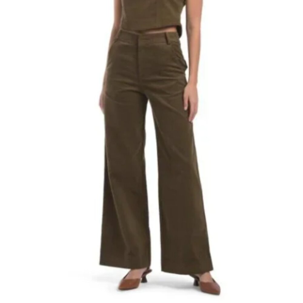 WAYF Wide Leg Corduroy Pant Olive Green Size XS NWT